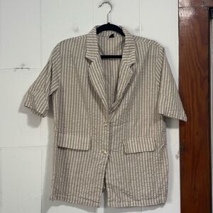Dazy Seersucker Striped Beige Short Sleeve Blazer Size Medium